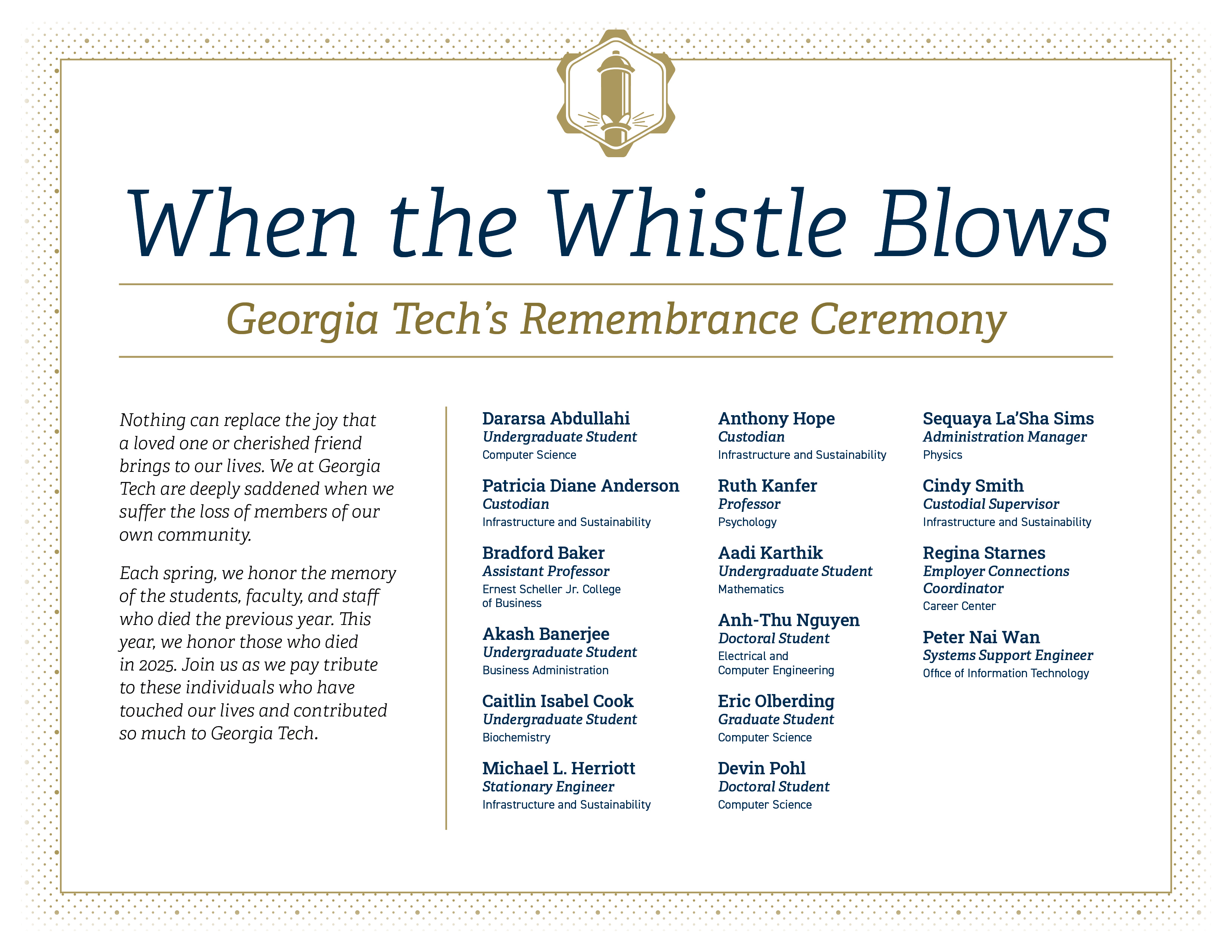 2026 When the Whistle Blows Honorees