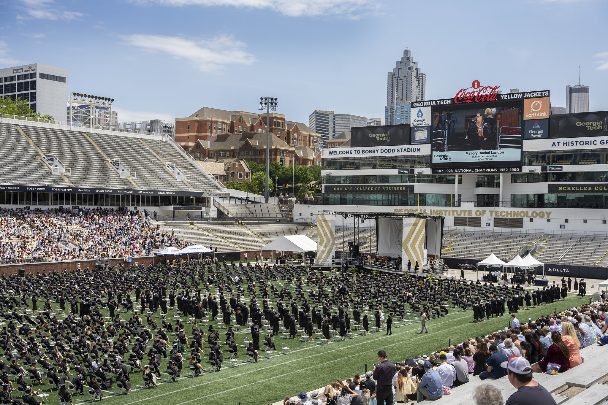 Graduates at Bobby Dodd Stadium for Commencement.